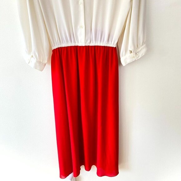 Vintage Pierre Cardin Bib Collar Maxi Dress Womens Sz 14 White Red Modest Sheer - Picture 7 of 16